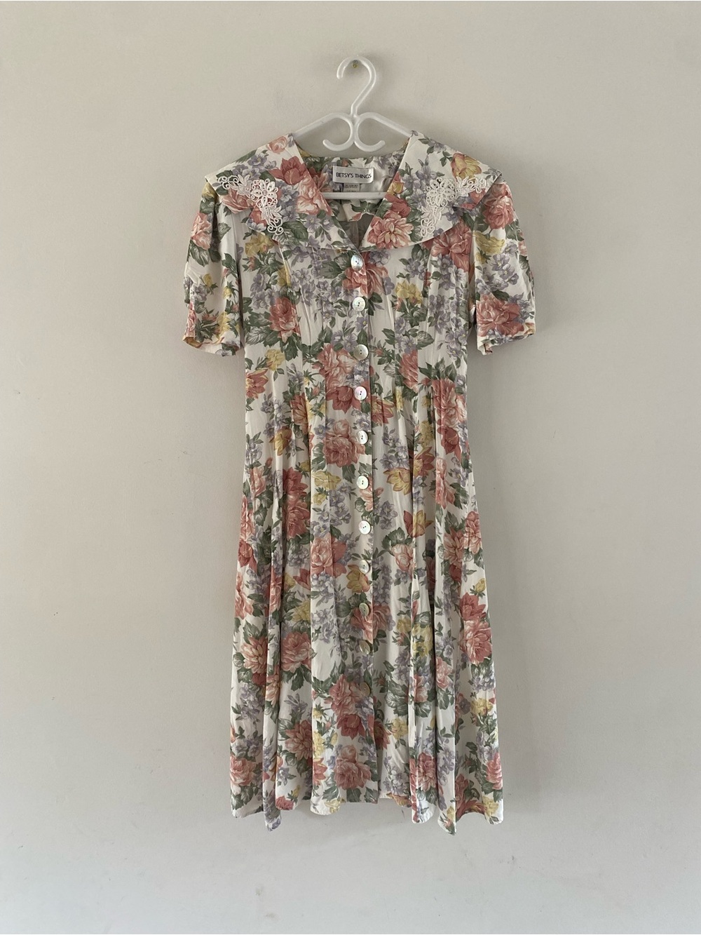 Vintage Floral Button-Front Dress — Pink & Green